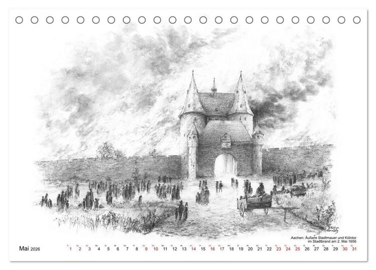 Produktbild: ZeitZeichnen: Burgen und Befestigungen in der Aachener Region (Tischkalender 2026 DIN A5 quer), CALVENDO Monatskalender