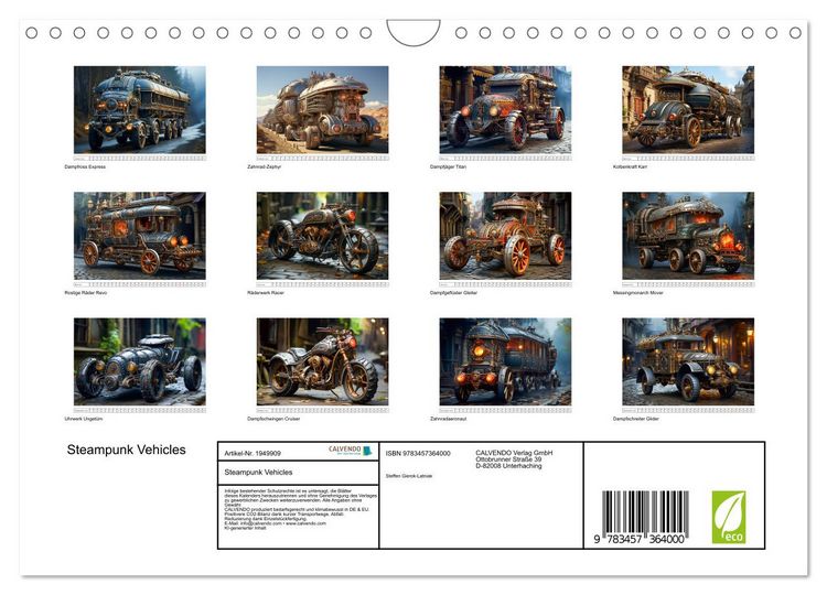 Produktbild: Steampunk Vehicles (Wandkalender 2026 DIN A4 quer), CALVENDO Monatskalender