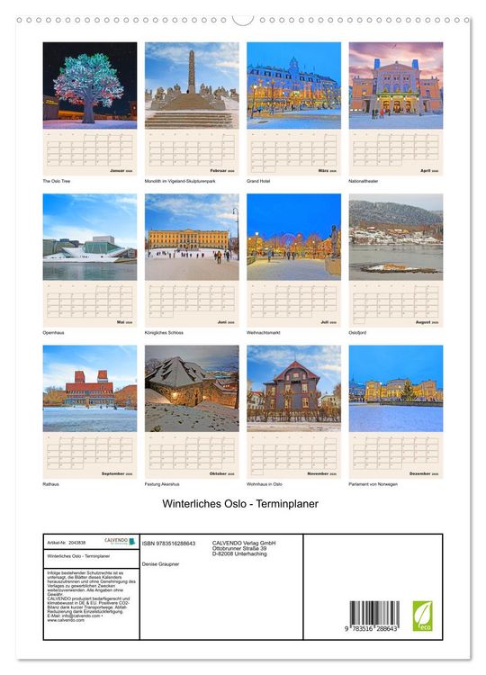 Produktbild: Winterliches Oslo - Terminplaner (hochwertiger Premium Wandkalender 2026 DIN A2 hoch), Kunstdruck in Hochglanz
