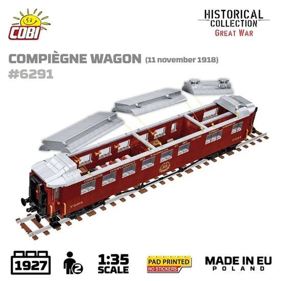 Produktbild: COBI Historical Collection 6291 - Compi&egrave;gne Wagon (11 November 1918), Speisewagen Orient Express, Bausatz 1:35, 1927 Klemmbausteine/2 Figuren