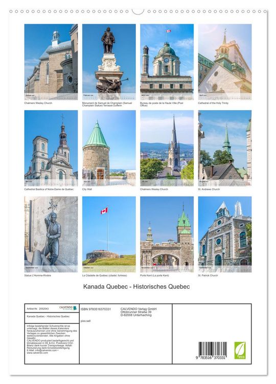 Produktbild: Kanada Quebec - Historisches Quebec (hochwertiger Premium Wandkalender 2026 DIN A2 hoch), Kunstdruck in Hochglanz