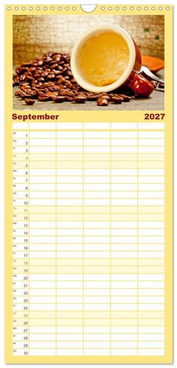 Produktbild: Familienplaner 2027 - KAFFEE 2027 mit 5 Spalten (Wandkalender, 21 x 45 cm) CALVENDO