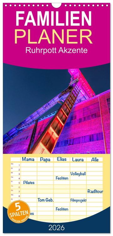 Produktbild: Familienplaner 2026 - Ruhrpott Akzente mit 5 Spalten (Wandkalender, 21 x 45 cm) CALVENDO