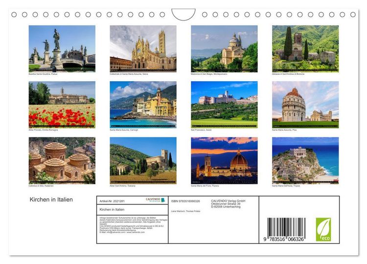 Produktbild: Kirchen in Italien (Wandkalender 2026 DIN A4 quer), CALVENDO Monatskalender