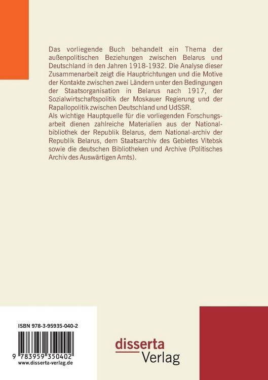 Produktbild: Belarus und Weimar-Deutschland: wirtschaftliche, wissenschaftlich-technische und kulturelle Beziehungen