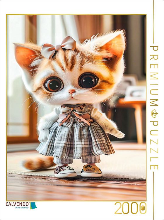 Produktbild: CALVENDO Puzzle K&auml;tzchen in einem karierten Kleid | 2000 Teile Lege-Gr&ouml;&szlig;e 90x67cm Foto-Puzzle f&uuml;r gl&uuml;ckliche Stunden