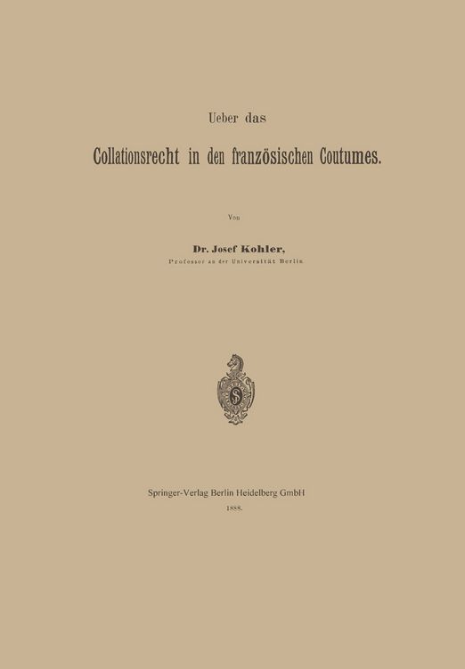 Produktbild: Ueber das Collationsrecht in den franz&ouml;sischen Coutumes