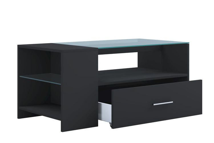 Produktbild: Holz Sofatisch Couchtisch Schublade Glas Tindala