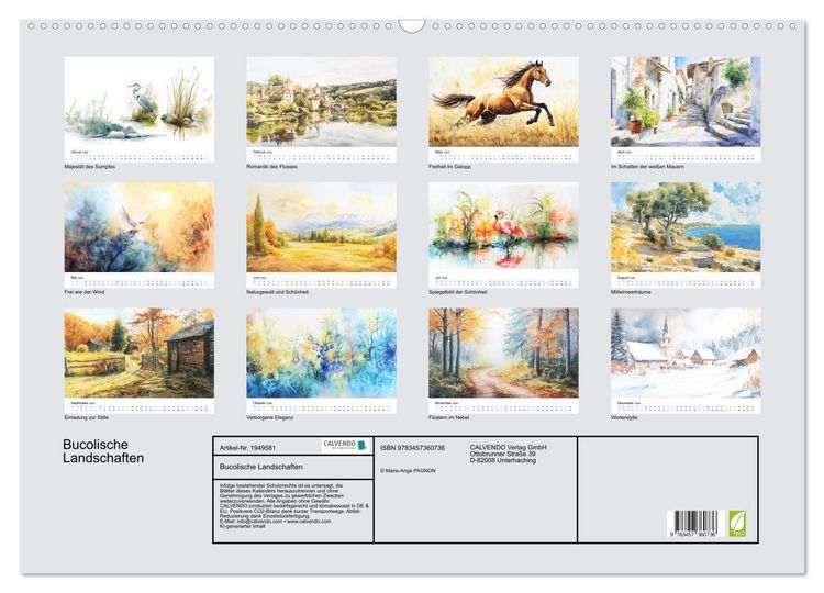 Produktbild: Bucolische Landschaften (Wandkalender 2026 DIN A2 quer), CALVENDO Monatskalender