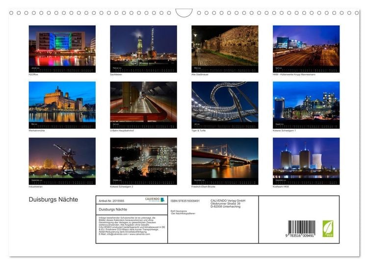 Produktbild: Duisburgs N&auml;chte (Wandkalender 2026 DIN A3 quer), CALVENDO Monatskalender