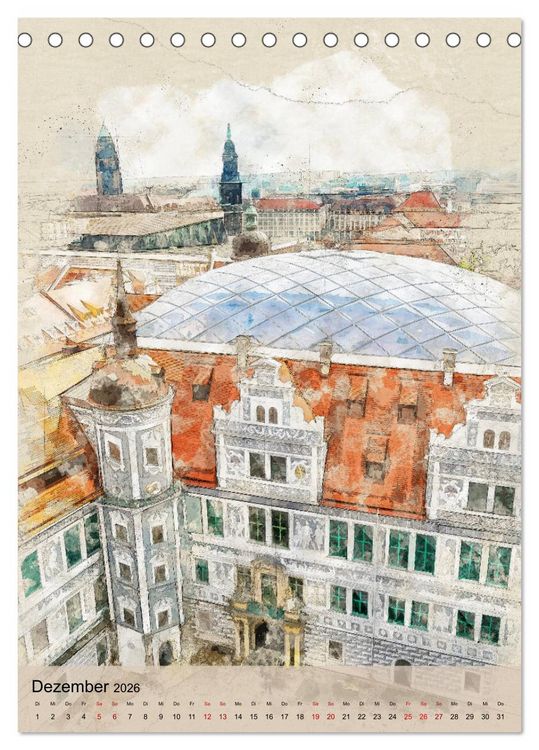 Produktbild: Dresden wie gemalt (Tischkalender 2026 DIN A5 hoch), CALVENDO Monatskalender