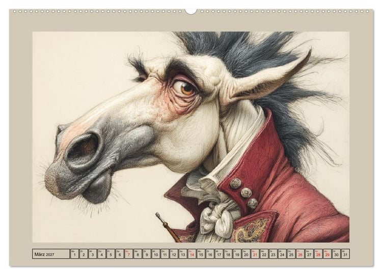 Produktbild: Wundersame Pferde. Karikaturen zwischen Humor, Melancholie und Fantasie (hochwertiger Premium Wandkalender 2027 DIN A2 quer), Kunstdruck in Hochglanz
