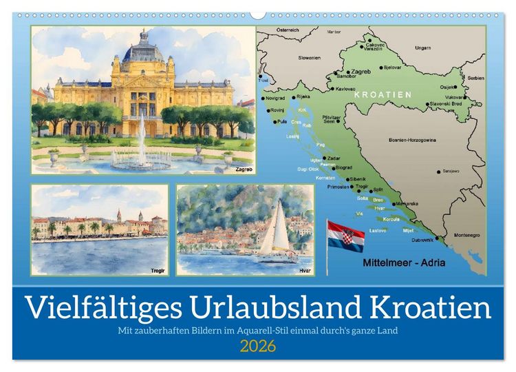 Produktbild: Vielf&auml;ltiges Urlaubsland Kroatien (Wandkalender 2026 DIN A2 quer), CALVENDO Monatskalender