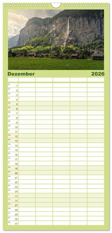 Produktbild: Familienplaner 2026 - Schweiz - Die gr&uuml;ne Lunge Europas mit 5 Spalten (Wandkalender, 21 x 45 cm) CALVENDO