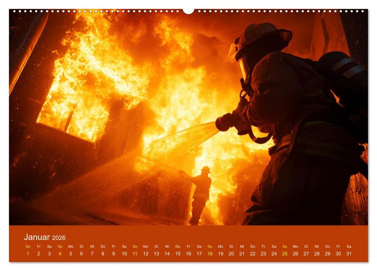 Produktbild: Feuer und Flamme - Feuerwehrkalender (hochwertiger Premium Wandkalender 2026 DIN A2 quer), Kunstdruck in Hochglanz