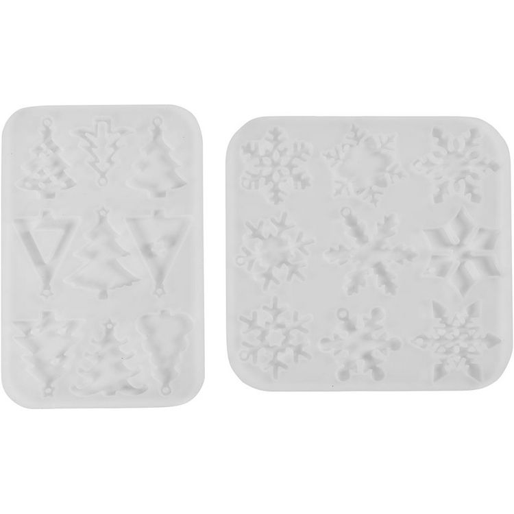 Produktbild: Creativ Company Silikonform, Schneeflocken und Weihnachtsb&auml;ume, H 0,3 cm, B 3,5+4,7 cm, mit Loch zum Aufh&auml;ngen, Matt transparent, 2 Stk/ 1 Stk