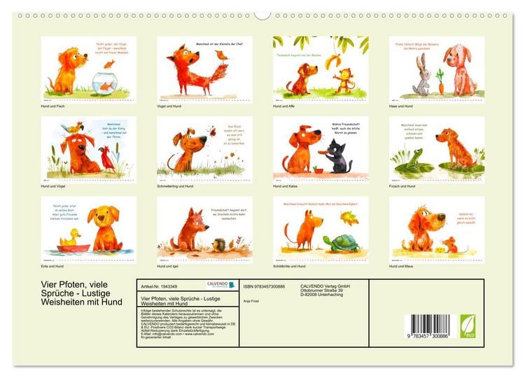 Produktbild: Vier Pfoten, viele Spr&uuml;che - Lustige Weisheiten mit Hund (hochwertiger Premium Wandkalender 2026 DIN A2 quer), Kunstdruck in Hochglanz