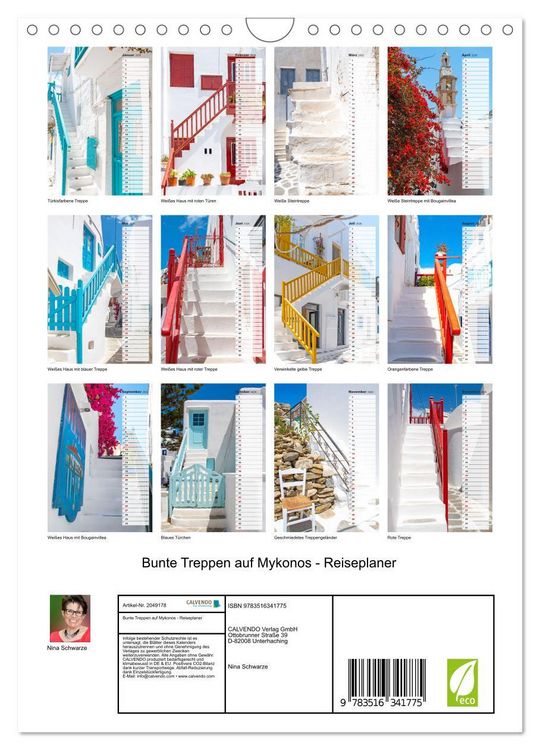 Produktbild: Bunte Treppen auf Mykonos - Reiseplaner (Wandkalender 2026 DIN A4 hoch), CALVENDO Monatskalender
