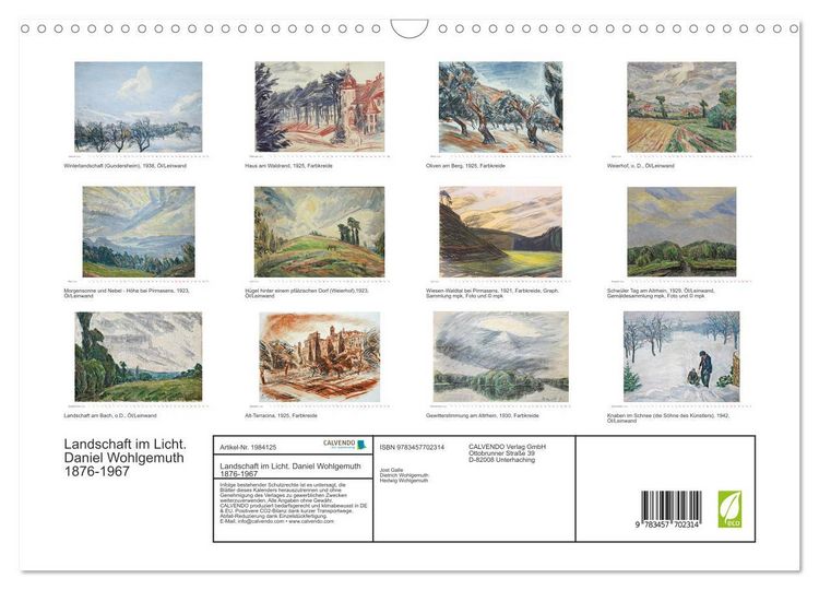 Produktbild: Landschaft im Licht. Daniel Wohlgemuth 1876-1967 (Wandkalender 2026 DIN A3 quer), CALVENDO Monatskalender
