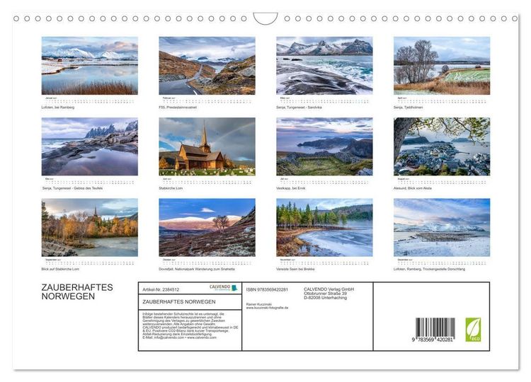 Produktbild: ZAUBERHAFTES NORWEGEN (Wandkalender 2027 DIN A3 quer), CALVENDO Monatskalender