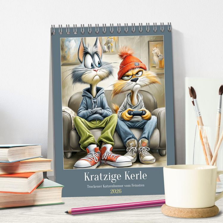 Produktbild: Kratzige Kerle. Trockener Katzenhumor vom Feinsten (Tischkalender 2026 DIN A5 hoch), CALVENDO Monatskalender