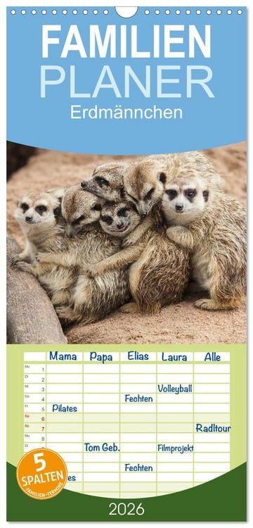 Produktbild: Familienplaner 2026 - Erdm&auml;nnchen mit 5 Spalten (Wandkalender, 21 x 45 cm) CALVENDO