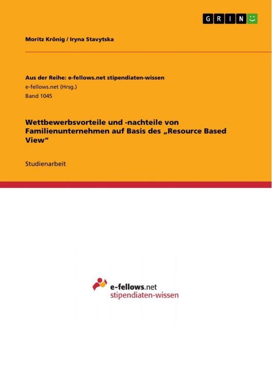 Produktbild: Wettbewerbsvorteile und -nachteile von Familienunternehmen auf Basis des "Resource Based View"