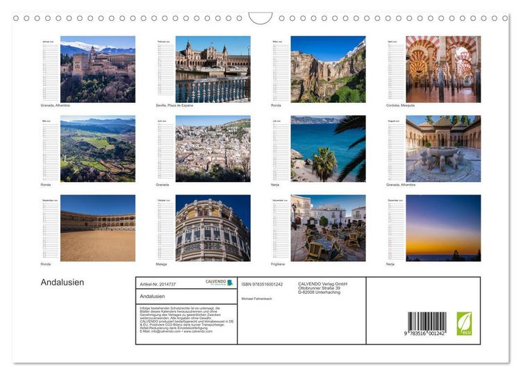 Produktbild: Andalusien (Wandkalender 2026 DIN A3 quer), CALVENDO Monatskalender