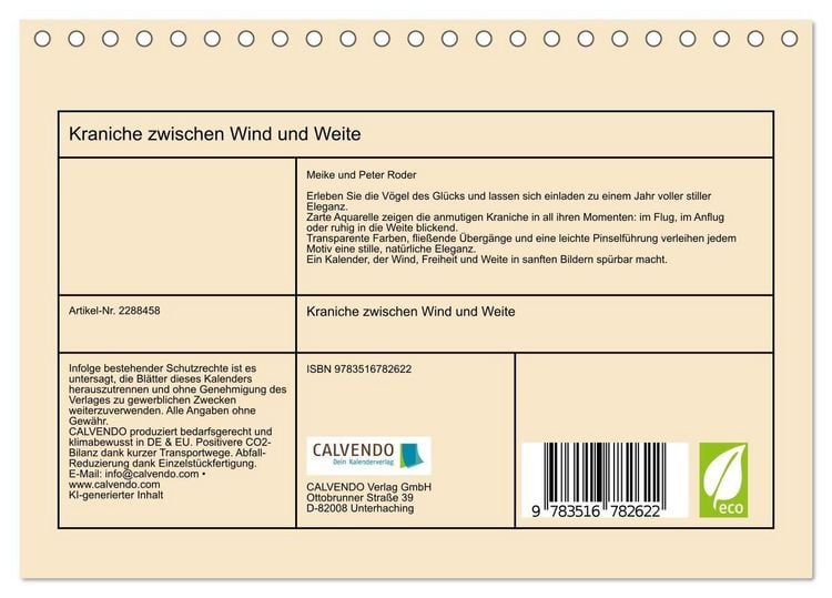 Produktbild: Kraniche zwischen Wind und Weite (Tischkalender 2027 DIN A5 quer), CALVENDO Monatskalender