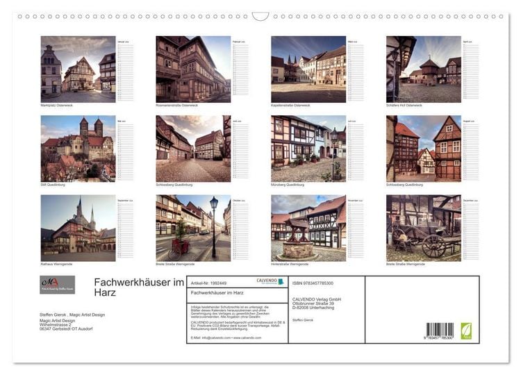 Produktbild: Fachwerkh&auml;user im Harz (Wandkalender 2026 DIN A2 quer), CALVENDO Monatskalender
