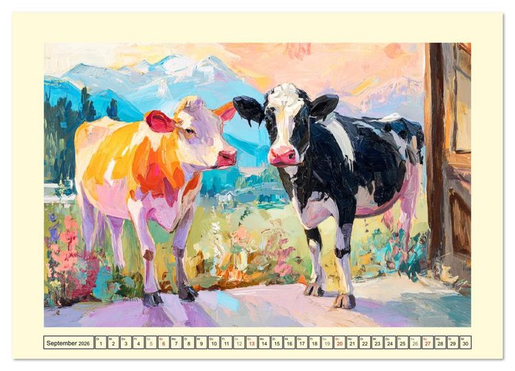 Produktbild: Almseelen im Licht der Berge. Charmante K&uuml;he in kunstvoller &Ouml;loptik (Wandkalender 2026 DIN A3 quer), CALVENDO Monatskalender