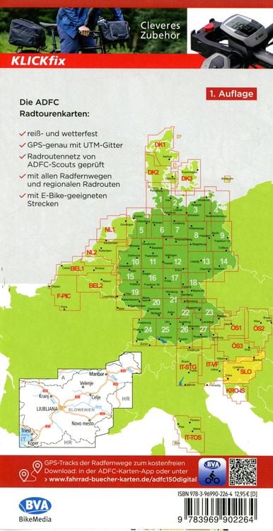 ADFC-Radtourenkarte SLO Slowenien 1:150.000, reiß- und wetterfest, E-Bike geeignet, GPS-Tracks Download, mit Kilometer-Angaben