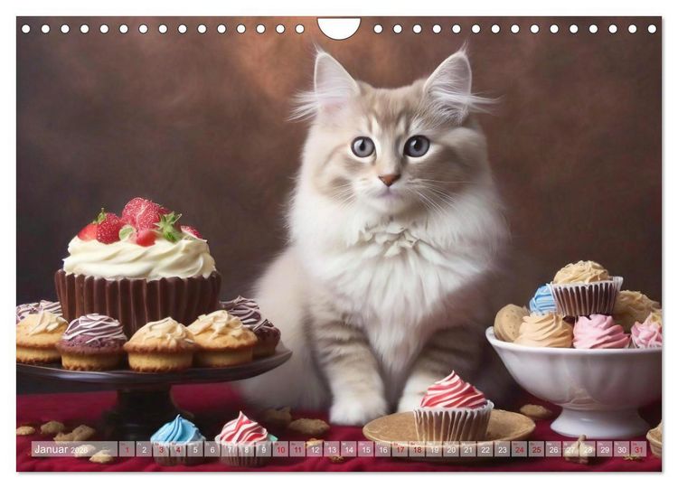 Produktbild: S&uuml;&szlig;e Naschkatzen - Pelzige Leckerm&auml;ulchen zwischen s&uuml;&szlig;en Desserts und Torten (Wandkalender 2026 DIN A4 quer), CALVENDO Monatskalender