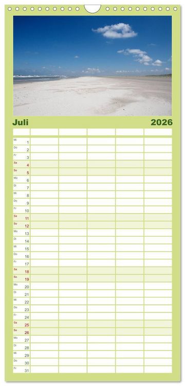 Produktbild: Familienplaner 2026 - T&ouml;werland Juist mit 5 Spalten (Wandkalender, 21 x 45 cm) CALVENDO