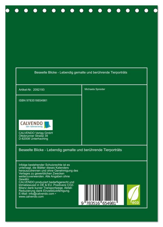 Produktbild: Beseelte Blicke - Lebendig gemalte und ber&uuml;hrende Tierportr&auml;ts (Tischkalender 2026 DIN A5 hoch), CALVENDO Monatskalender