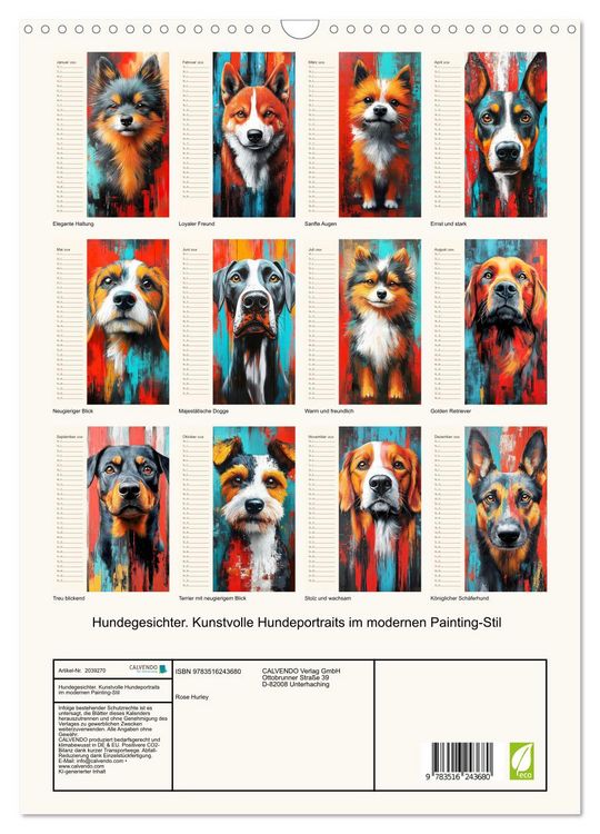 Produktbild: Hundegesichter. Kunstvolle Hundeportraits im modernen Painting-Stil (Wandkalender 2026 DIN A3 hoch), CALVENDO Monatskalender