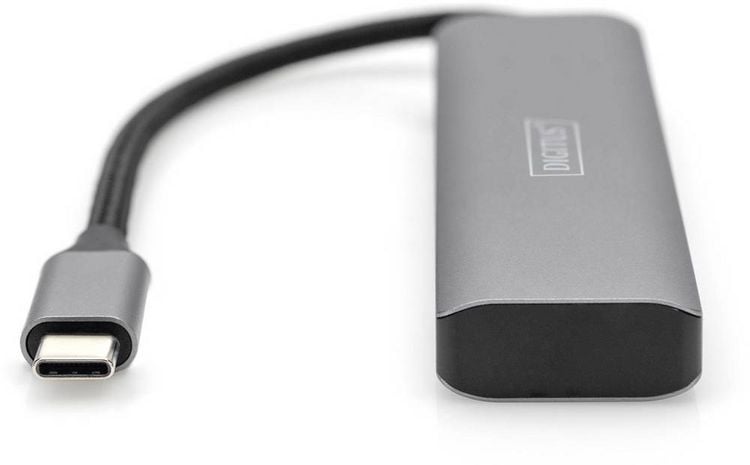 Produktbild: Digitus DA-70245 USB-Hub 4 Port USB-A USB 3.2 Gen2 10 GBit/s mit Aluminiumgeh&auml;use Dunkelgrau DA-70245