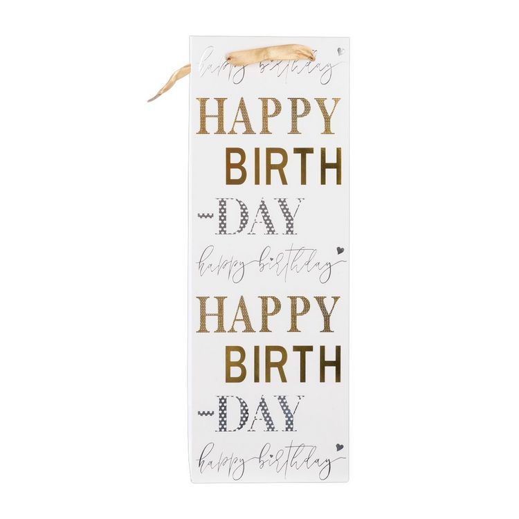 Produktbild: Idena Flaschentasche Happy Birthday wei&szlig; 12,5x35x9xcm 210g/m&sup2; Hei&szlig;pr&auml;gung