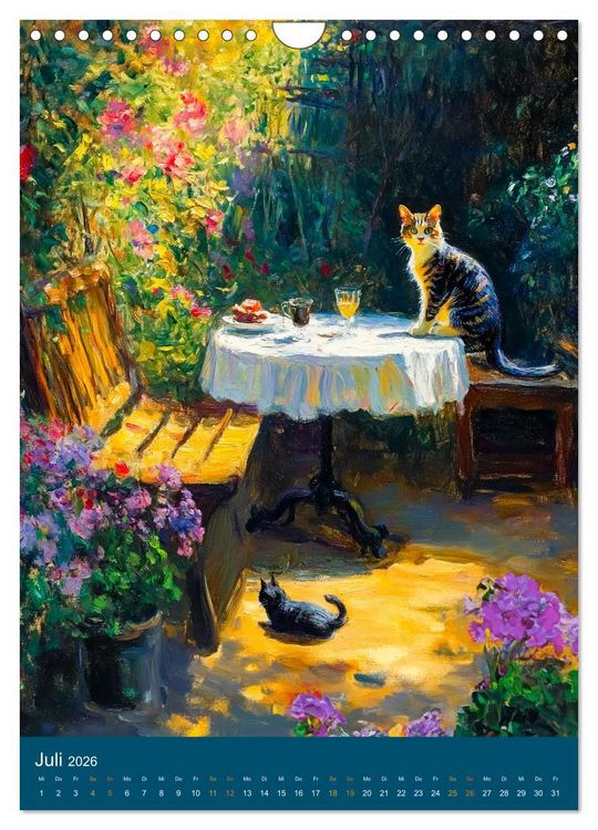 Produktbild: Katzen und Kunst - Samtige Herrscher der impressionistischen G&auml;rten (Wandkalender 2026 DIN A4 hoch), CALVENDO Monatskalender