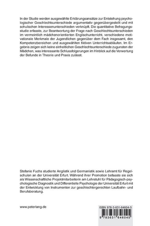Produktbild: Geschlechtsunterschiede bei motivationalen Faktoren im Kontext des Englischunterrichts