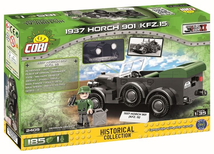 Produktbild: COBI 2405 - Historical Collection, 1937 HORCH 901 KFZ.15, Gel&auml;ndewagen, 185 Klemmbausteine 1 Figur