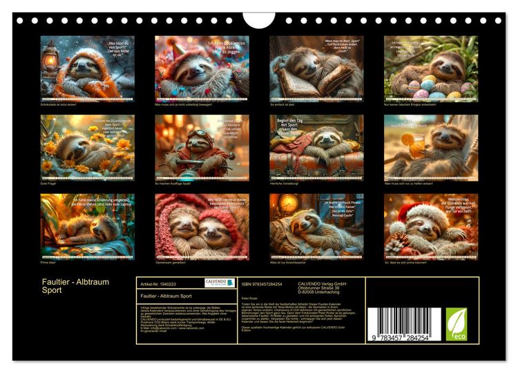 Produktbild: Faultier - Albtraum Sport (Wandkalender 2026 DIN A4 quer), CALVENDO Monatskalender