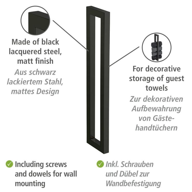 Produktbild: Handtuchhalter Mod. Reitani Schwarz matt, aus lackiertem Stahl