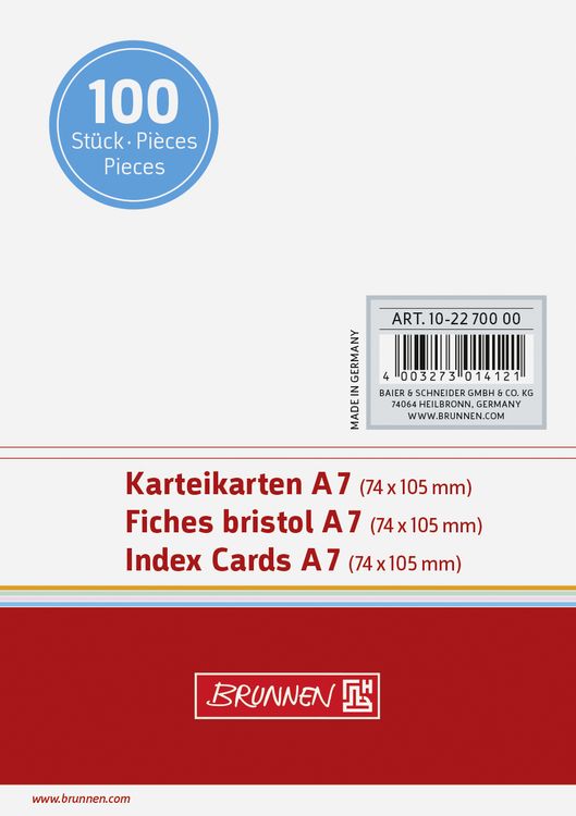 Produktbild: Brunnen Karteikarte A7 unlin ws 100St