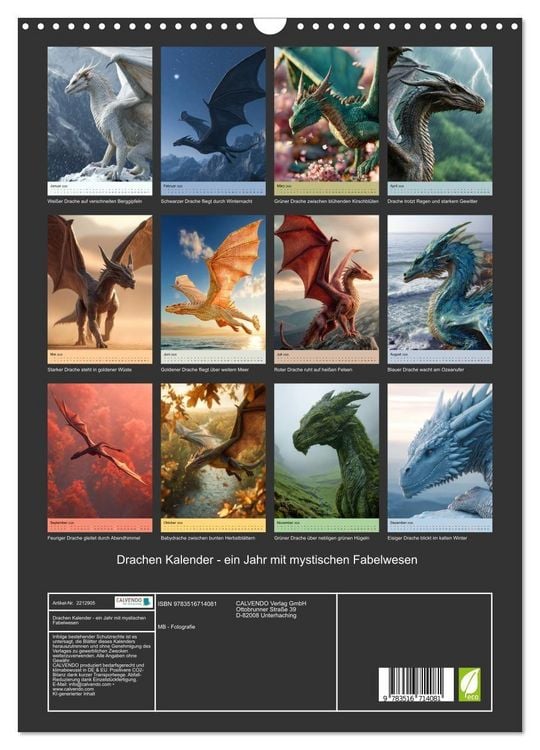 Produktbild: Drachen Kalender - ein Jahr mit mystischen Fabelwesen (Wandkalender 2026 DIN A3 hoch), CALVENDO Monatskalender