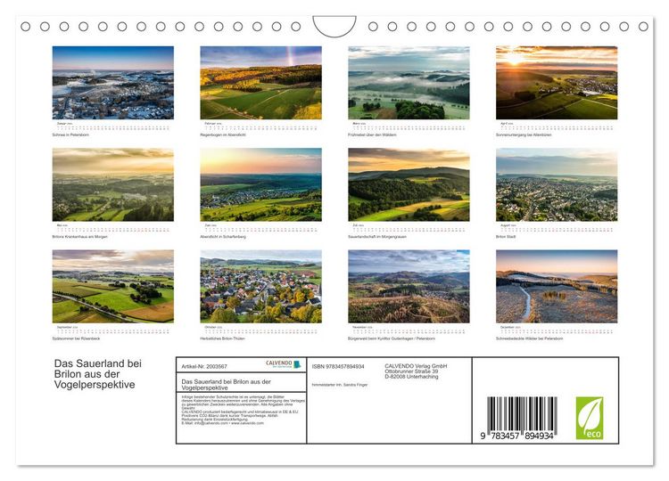 Produktbild: Das Sauerland bei Brilon aus der Vogelperspektive (Wandkalender 2026 DIN A4 quer), CALVENDO Monatskalender
