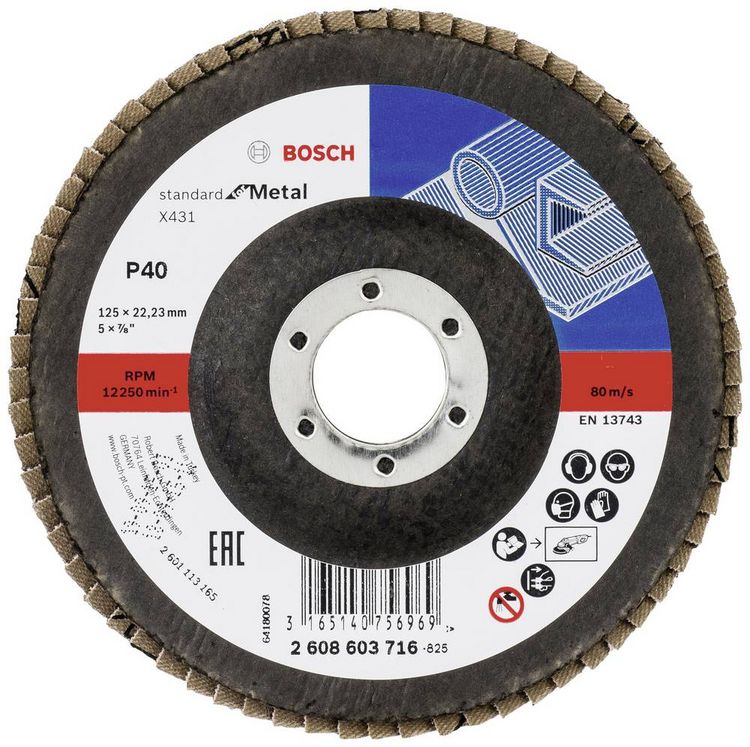 Produktbild: Bosch Accessories 2608603716 X431 F&auml;cherschleifscheibe Durchmesser 125 mm Bohrungs-&Oslash; 22.33 mm K&ouml;rnung (num) 40 Stahl 1 St.