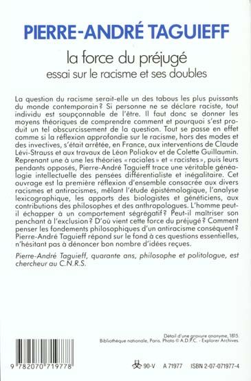 Produktbild: La force du pr&eacute;jug&eacute; : essai sur le racisme et ses doubles