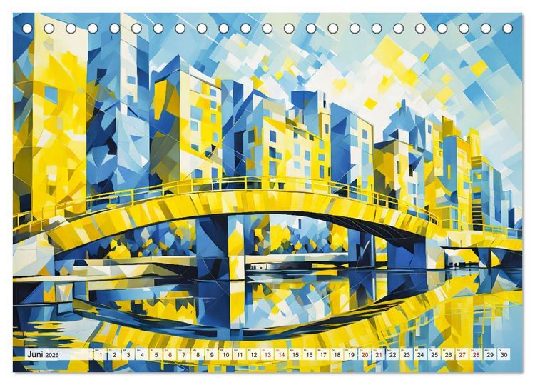 Produktbild: Kubistische Stadtlandschaften - Geometrische Urban Art am Wasser (Tischkalender 2026 DIN A5 quer), CALVENDO Monatskalender