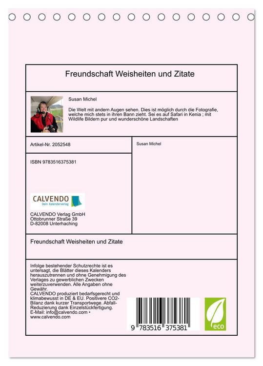 Produktbild: Freundschaft Weisheiten und Zitate (Tischkalender 2026 DIN A5 hoch), CALVENDO Monatskalender